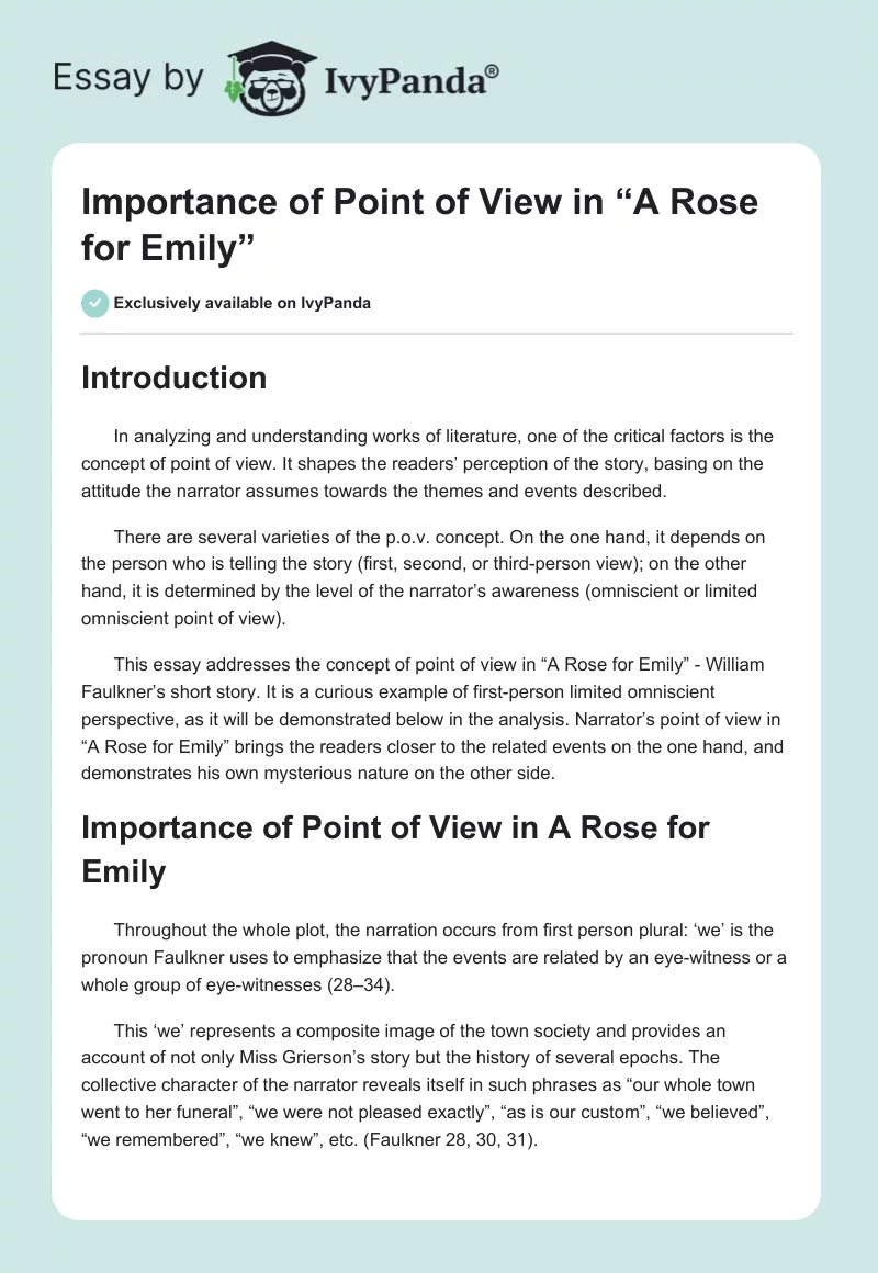 Importance of Point of View in “A Rose for Emily”. Page 1