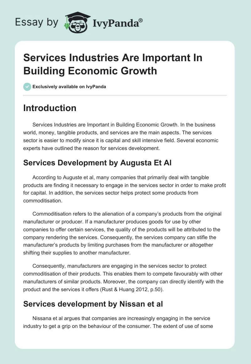 Services Industries Are Important in Building Economic Growth. Page 1