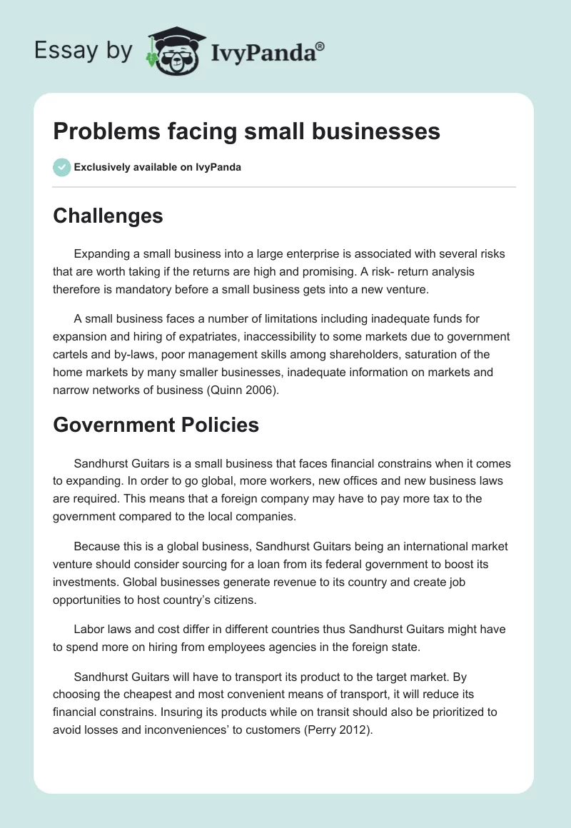 Problems facing small businesses. Page 1