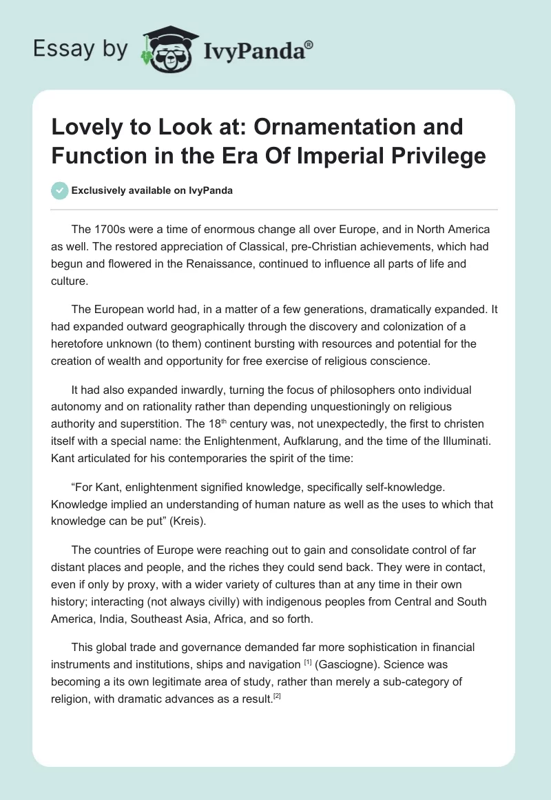 Lovely to Look at: Ornamentation and Function in the Era Of Imperial Privilege. Page 1