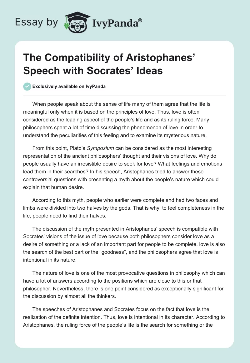 The Compatibility of Aristophanes’ Speech with Socrates’ Ideas. Page 1