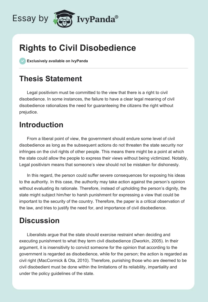 Rights to Civil Disobedience. Page 1