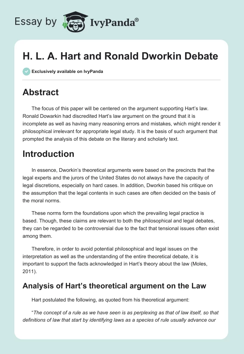 H. L. A. Hart and Ronald Dworkin Debate. Page 1