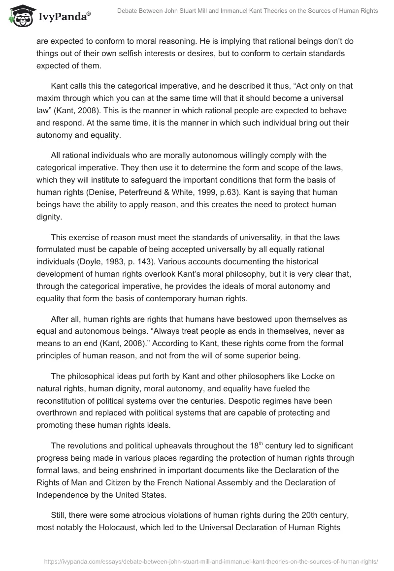 Debate Between John Stuart Mill and Immanuel Kant Theories on the Sources of Human Rights. Page 2
