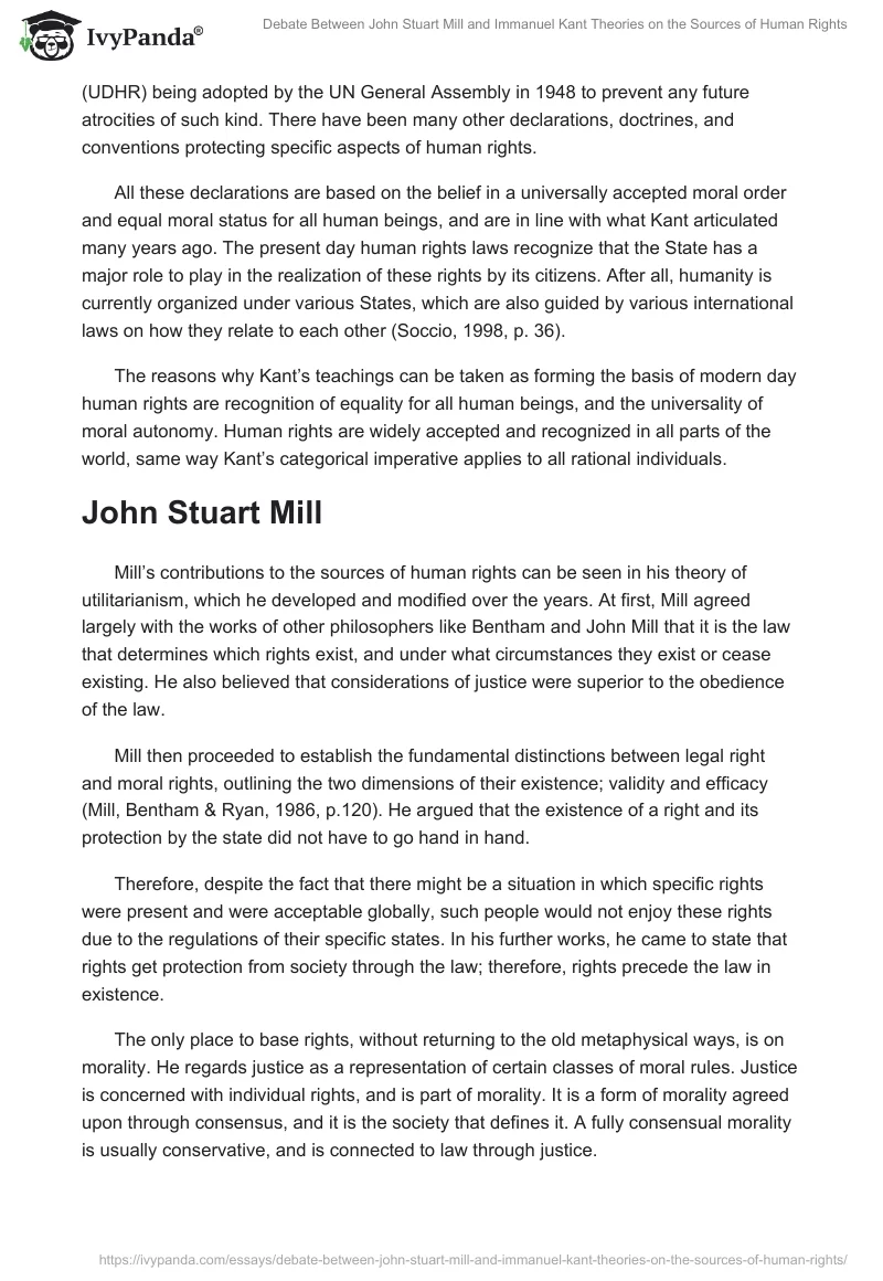 Debate Between John Stuart Mill and Immanuel Kant Theories on the Sources of Human Rights. Page 3