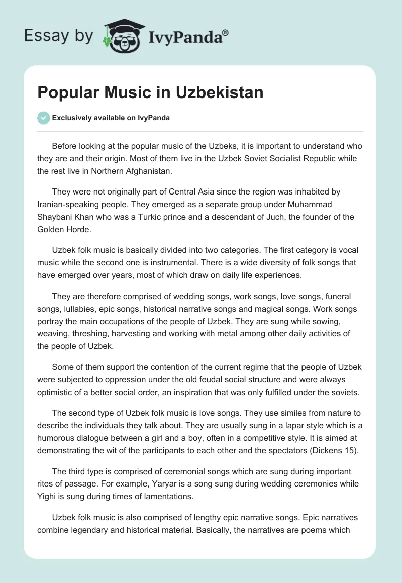Popular Music in Uzbekistan. Page 1