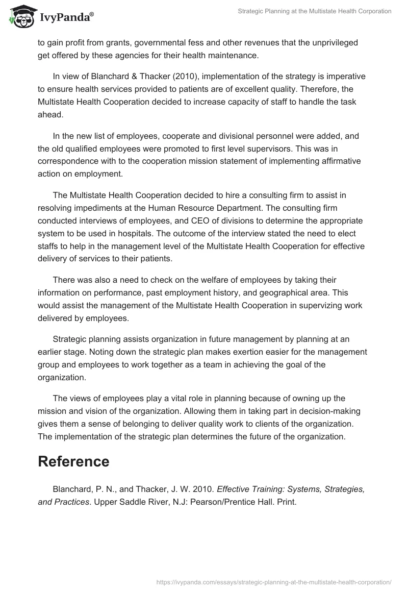 Strategic Planning at the Multistate Health Corporation. Page 2