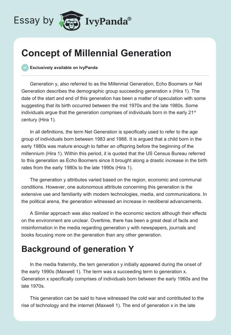 Concept of Millennial Generation. Page 1