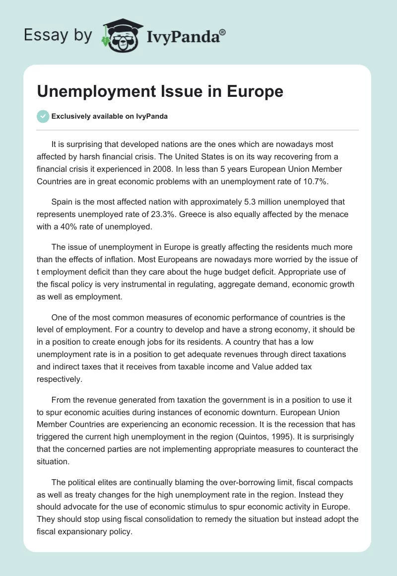 Unemployment Issue in Europe. Page 1