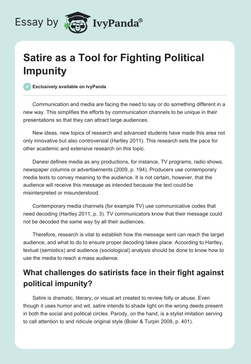 Satire as a Tool for Fighting Political Impunity. Page 1
