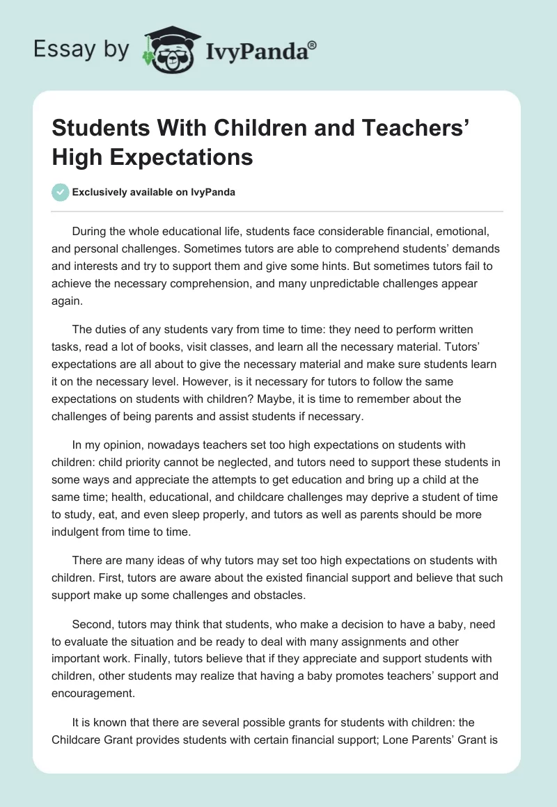 Students With Children and Teachers’ High Expectations. Page 1