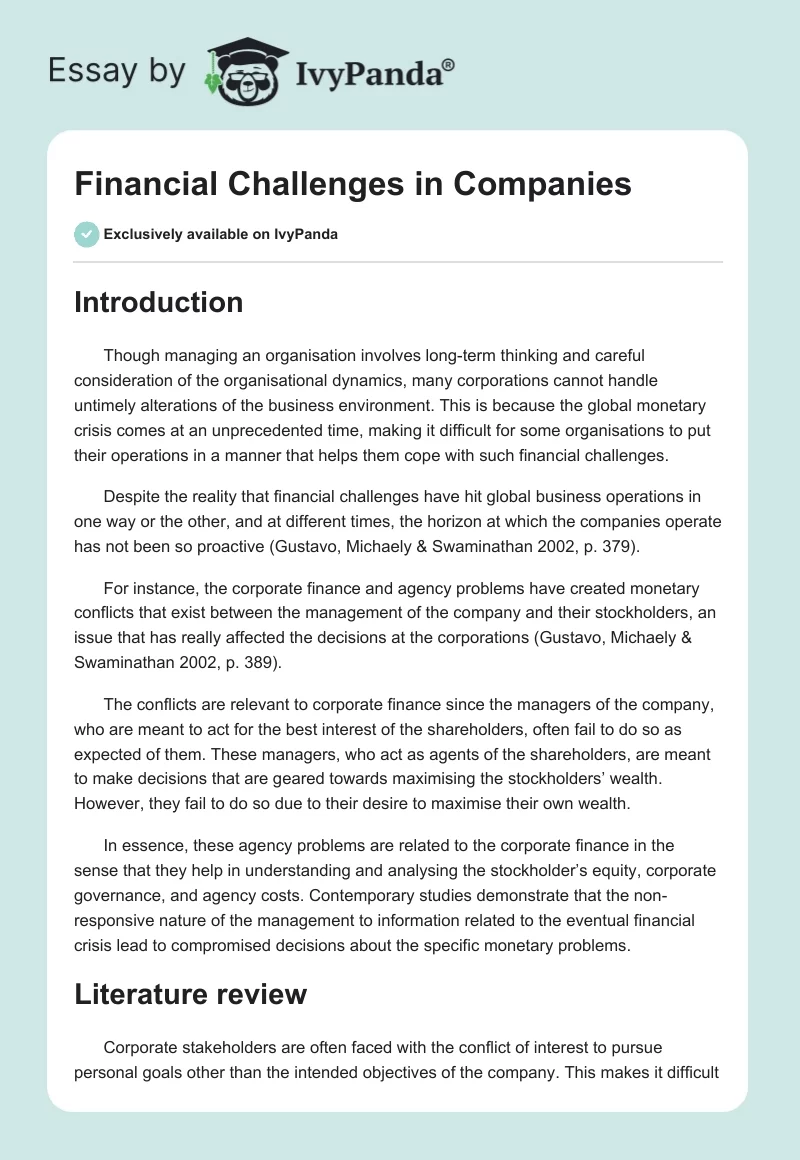 Financial Challenges in Companies. Page 1