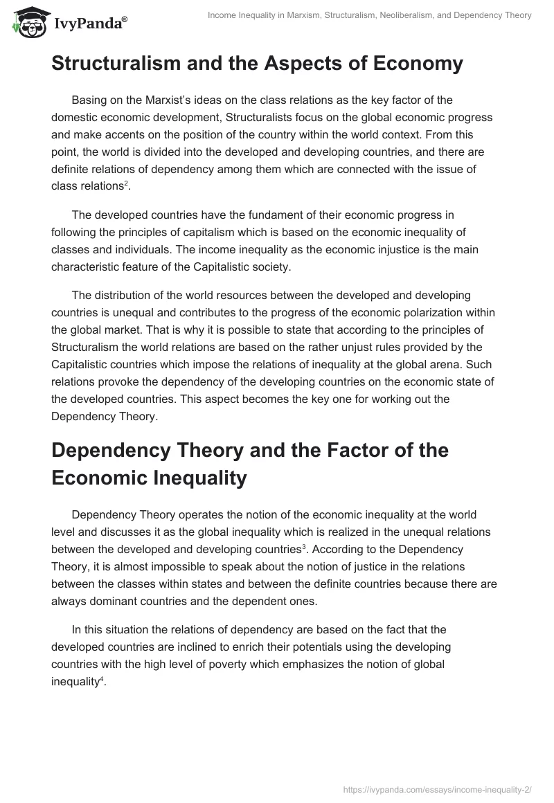 Income Inequality in Marxism, Structuralism, Neoliberalism, and Dependency Theory. Page 2