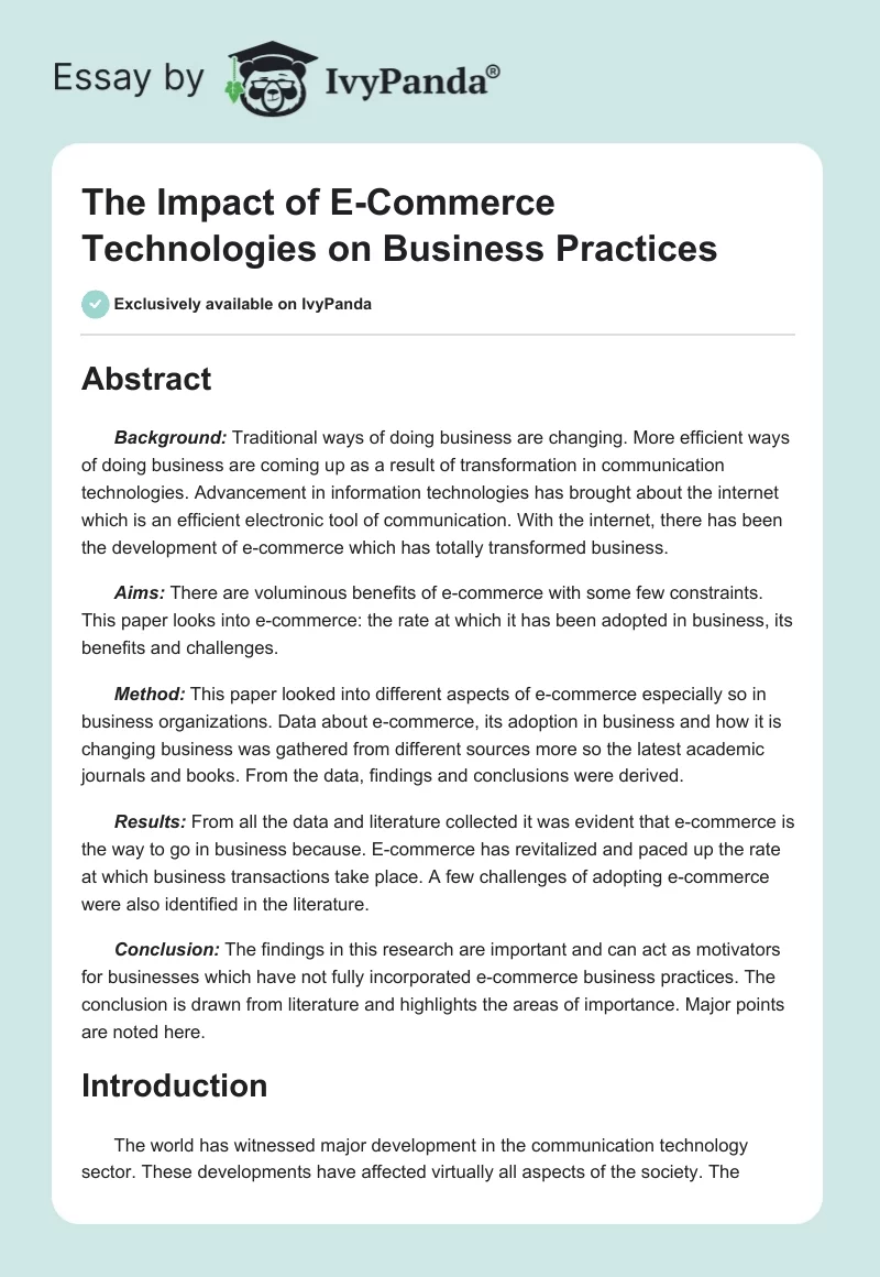 The Impact of E-Commerce Technologies on Business Practices. Page 1
