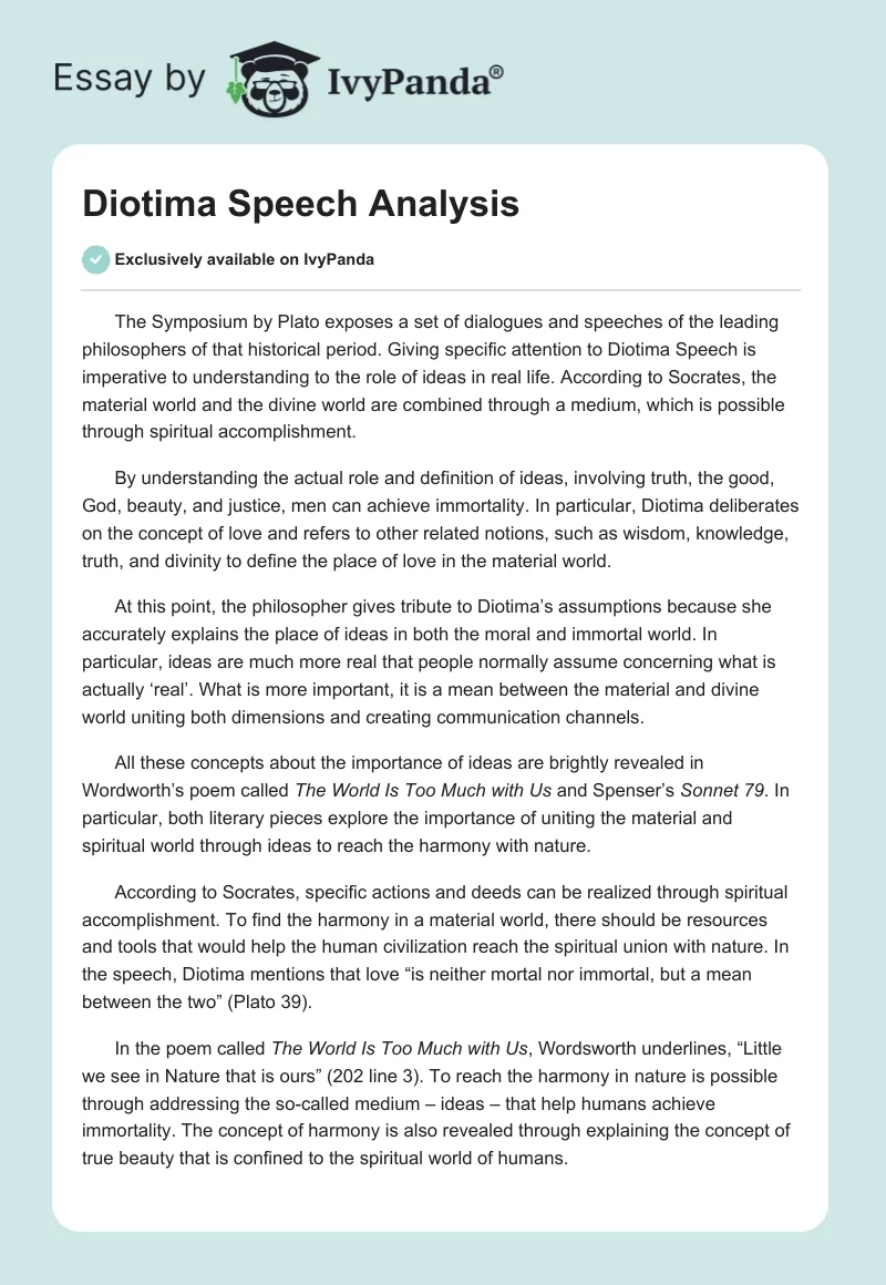 Diotima Speech Analysis. Page 1
