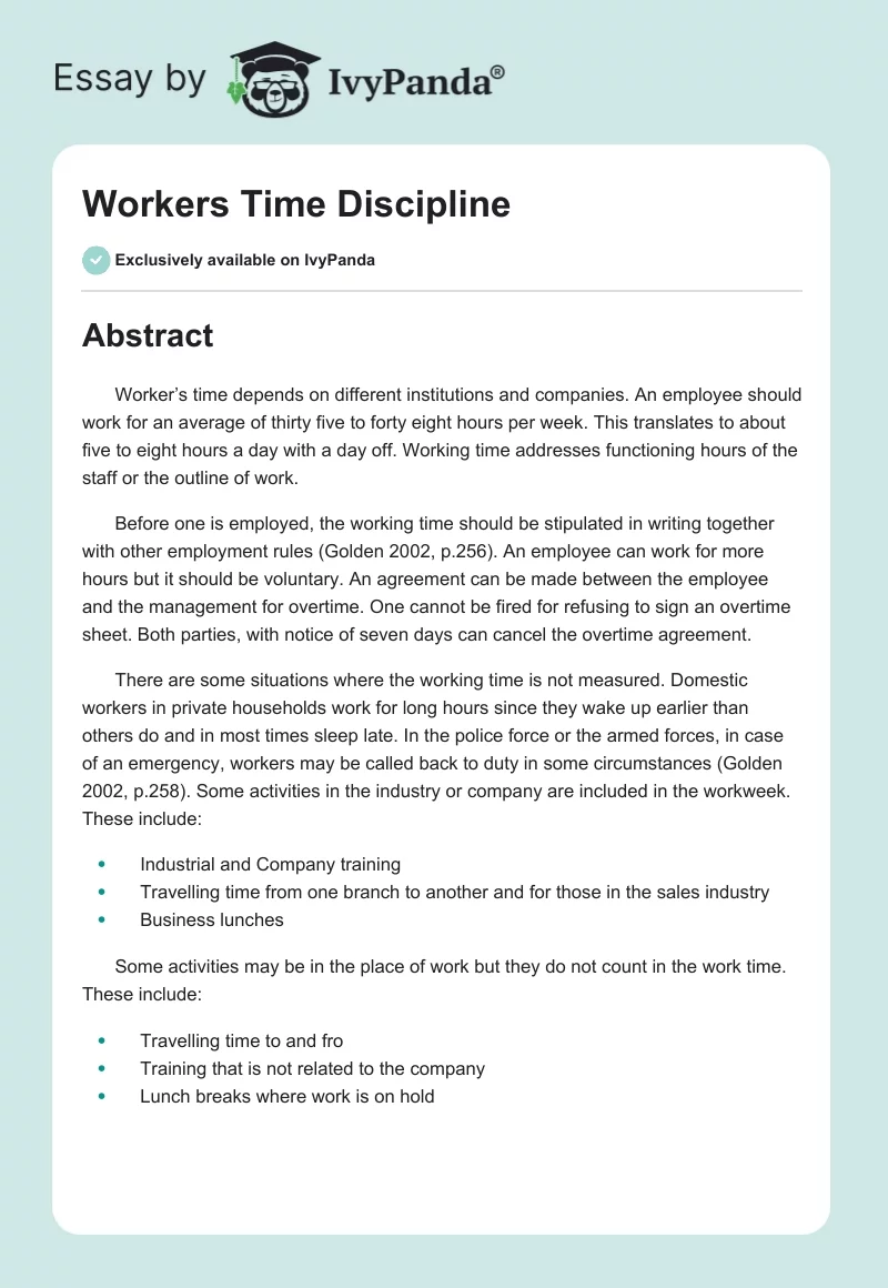 Workers Time Discipline. Page 1