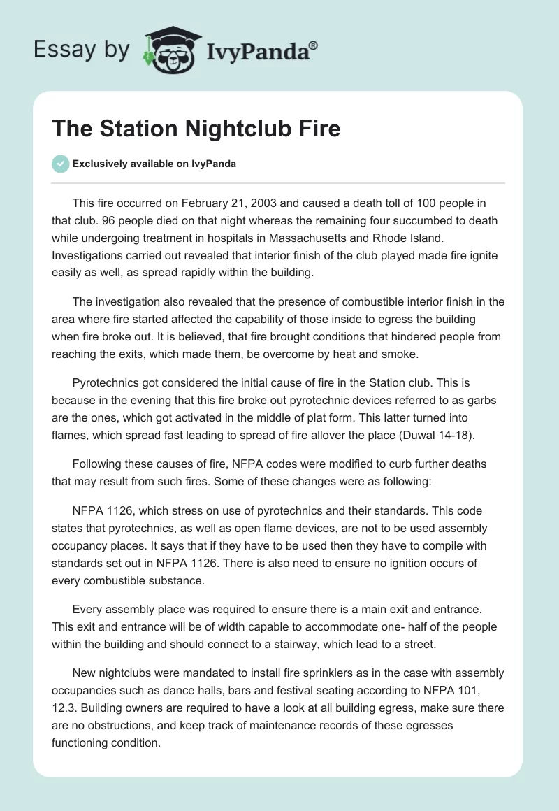 The Station Nightclub Fire. Page 1