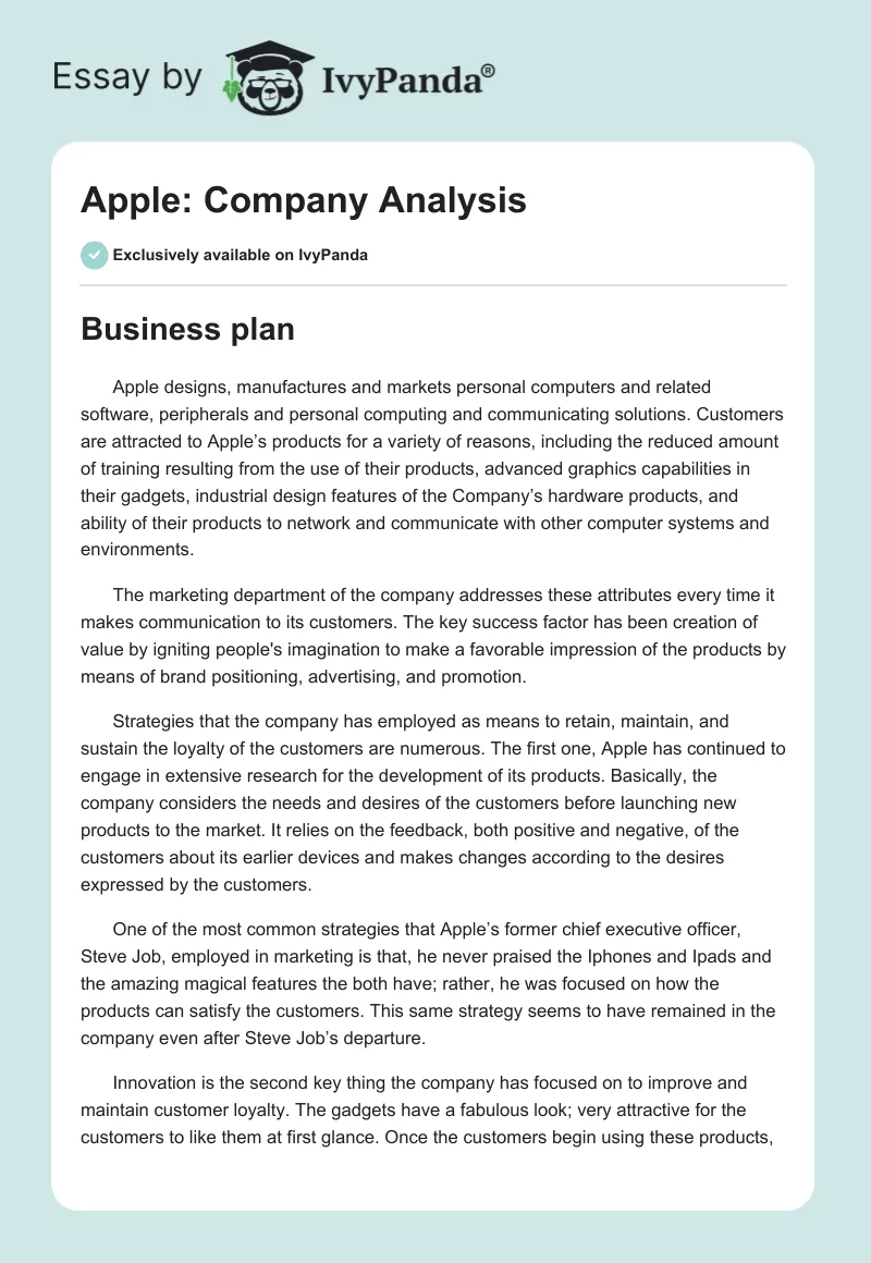 Apple: Company Analysis. Page 1