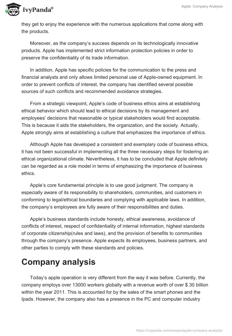 Apple: Company Analysis. Page 2