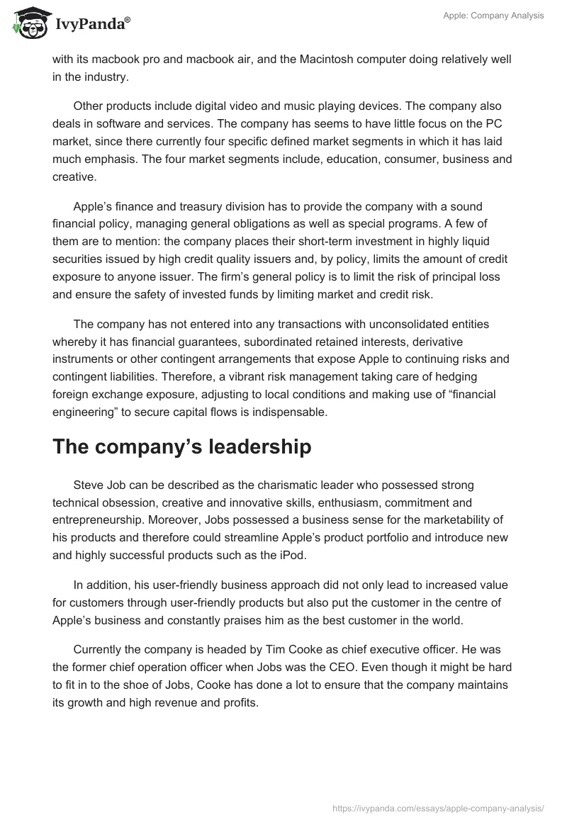 Apple: Company Analysis. Page 3