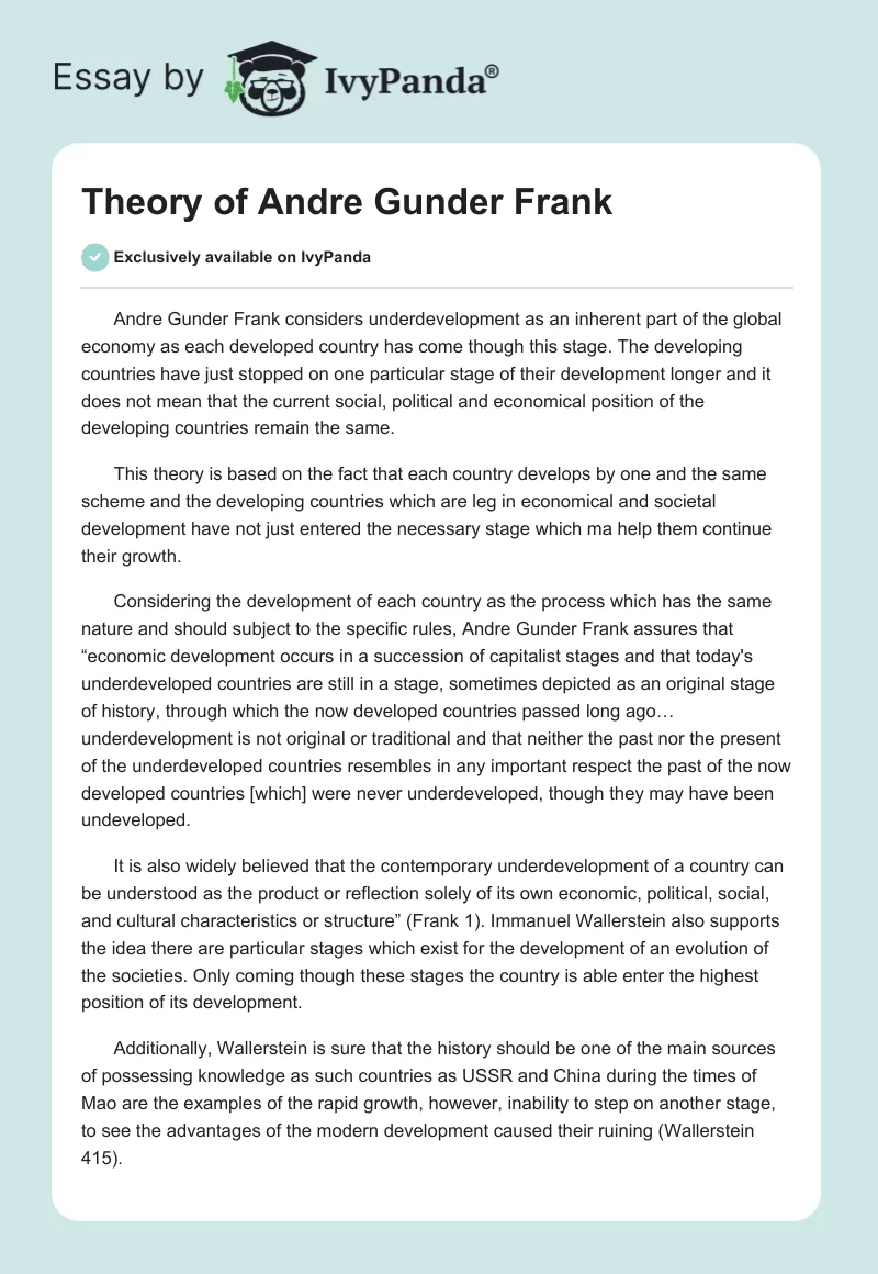 Theory of Andre Gunder Frank. Page 1