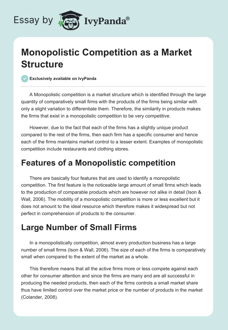 Monopolistic Competition as a Market Structure. Page 1