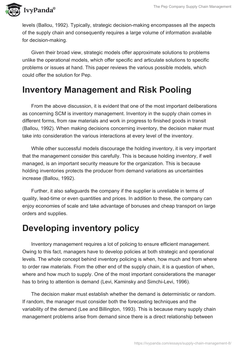 The Pep Company Supply Chain Management. Page 3