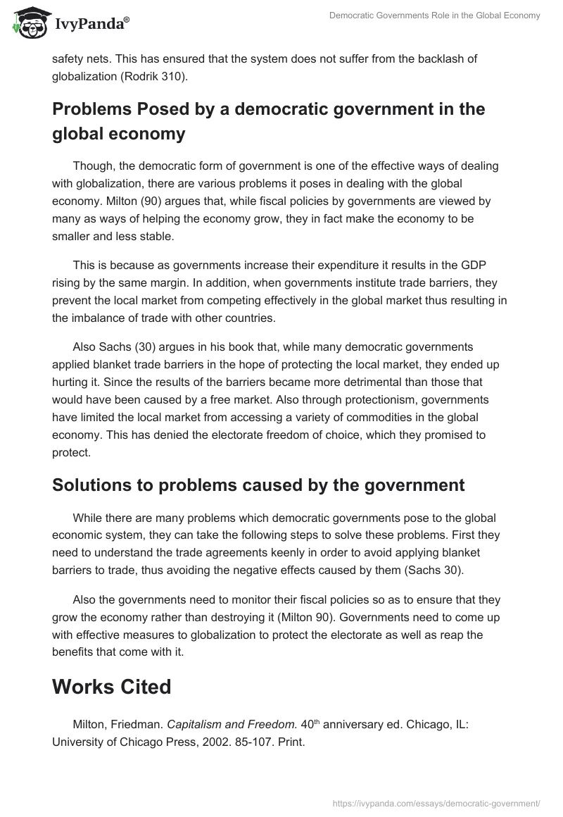 Democratic Governments Role in the Global Economy. Page 2