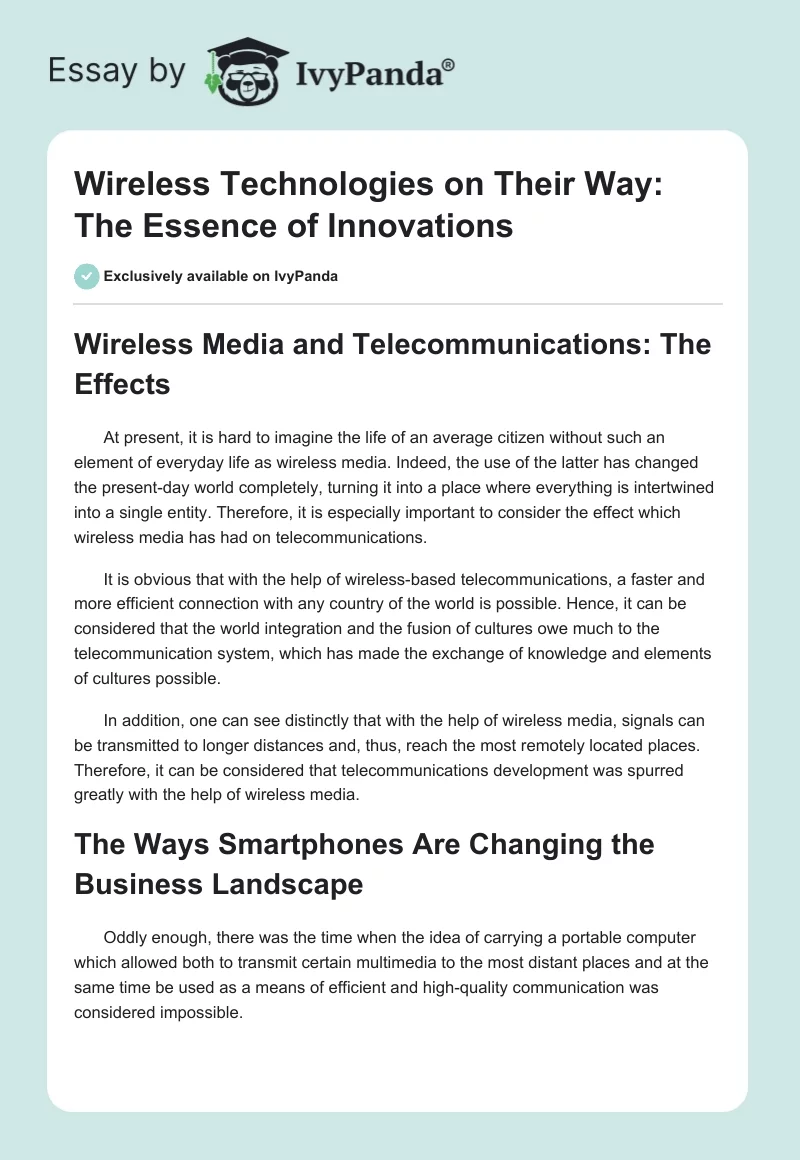 Wireless Technologies on Their Way: The Essence of Innovations. Page 1
