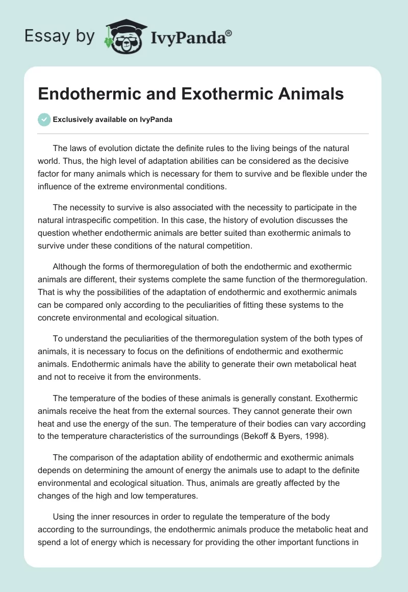 Endothermic and Exothermic Animals. Page 1