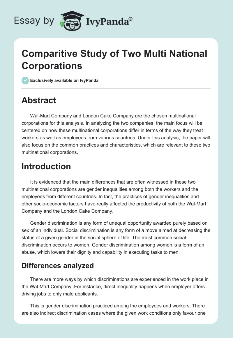 Comparitive Study of Two Multi National Corporations. Page 1