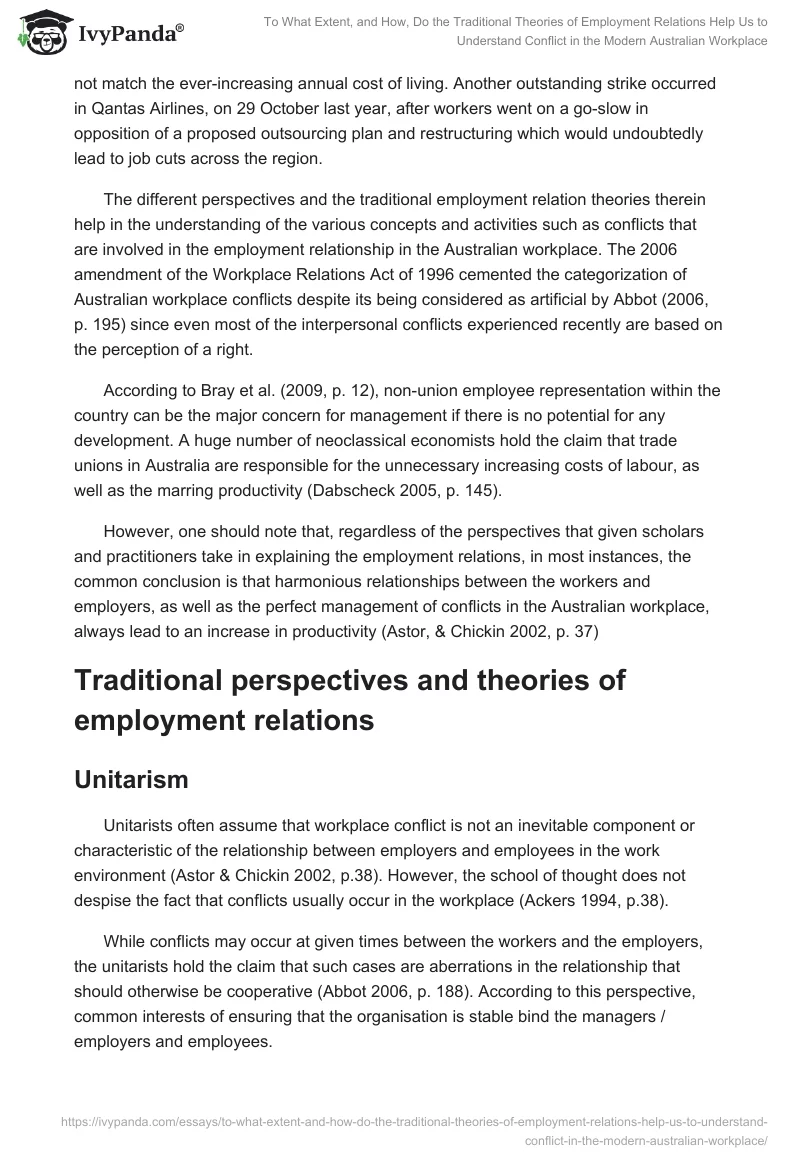 To What Extent, and How, Do the Traditional Theories of Employment Relations Help Us to Understand Conflict in the Modern Australian Workplace. Page 2