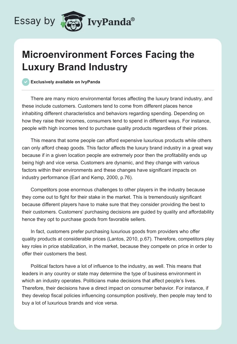 Microenvironment Forces Facing the Luxury Brand Industry. Page 1