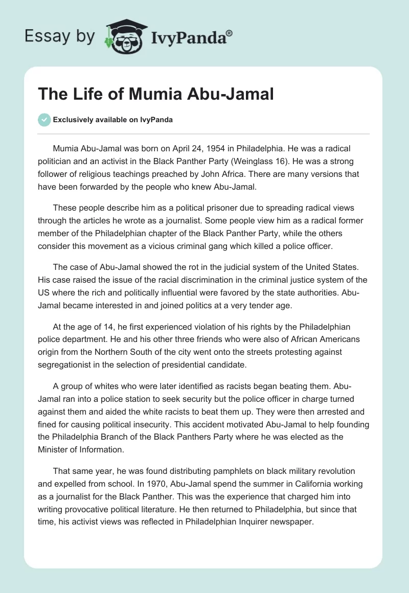 The Life of Mumia Abu-Jamal. Page 1