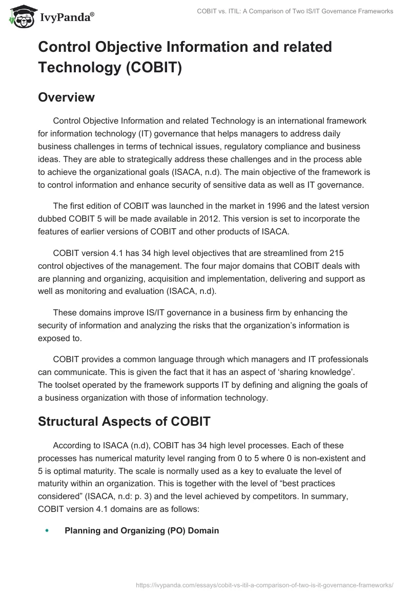 COBIT vs. ITIL: A Comparison of Two IS/IT Governance Frameworks. Page 2
