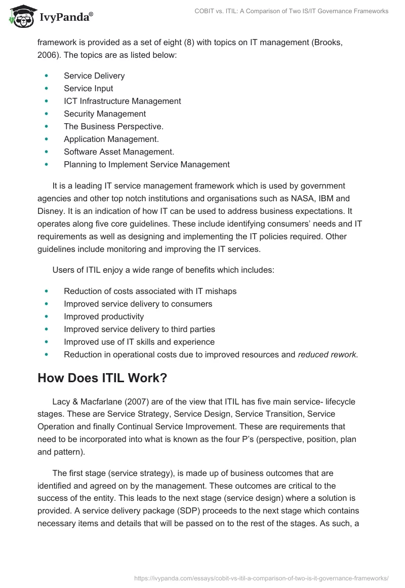 COBIT vs. ITIL: A Comparison of Two IS/IT Governance Frameworks. Page 5