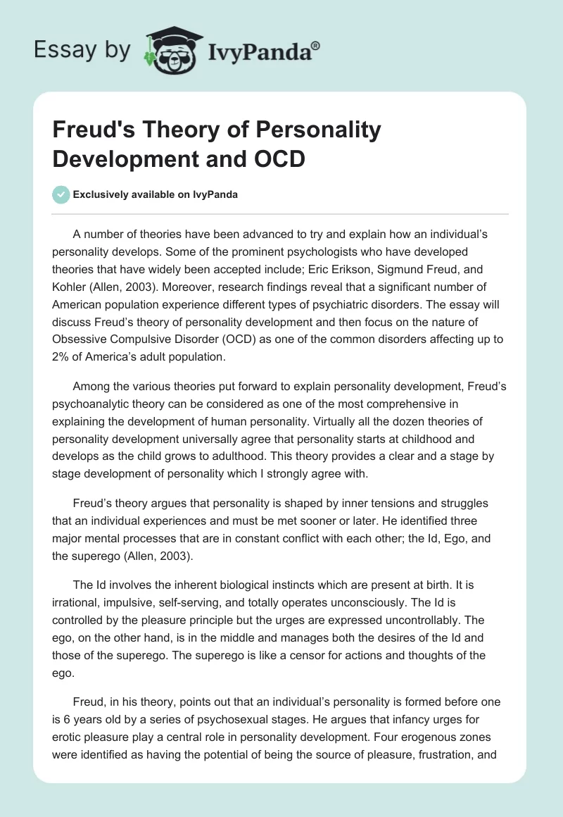 Freud's Theory of Personality Development and OCD. Page 1