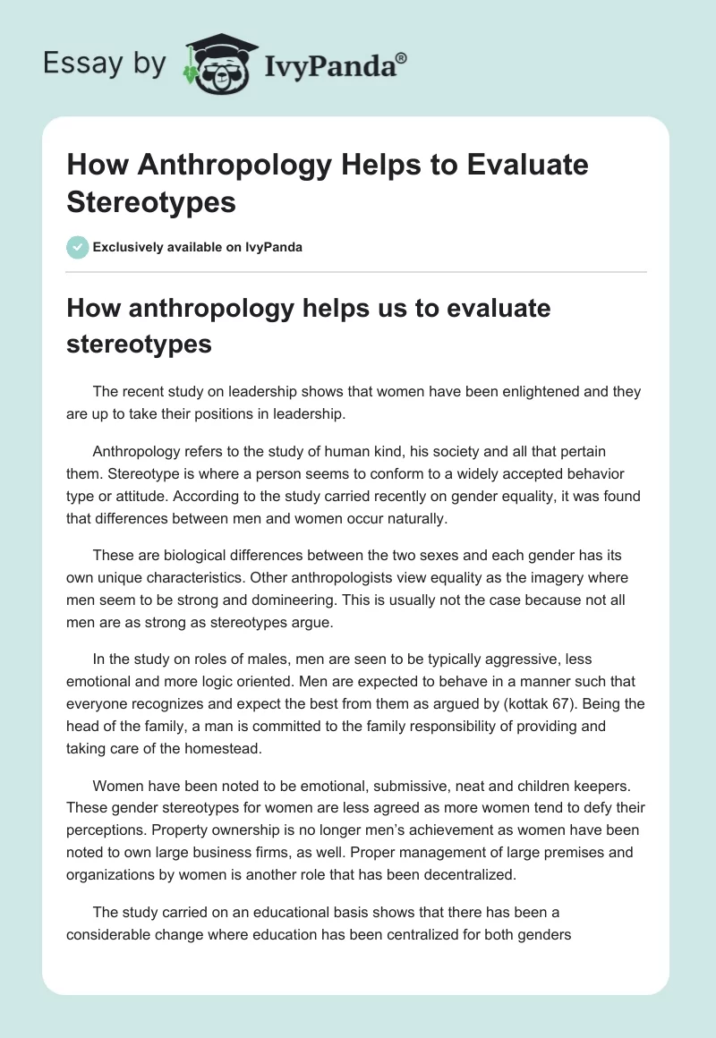 How Anthropology Helps to Evaluate Stereotypes. Page 1