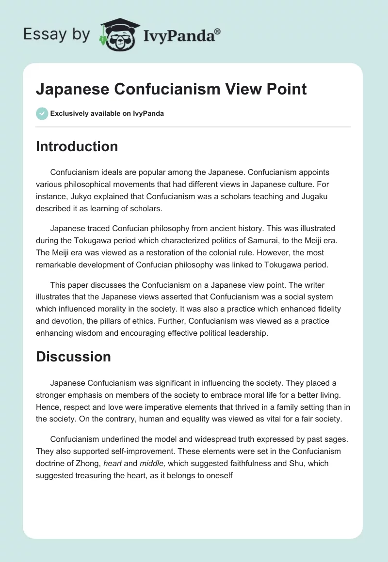 Japanese Confucianism View Point. Page 1