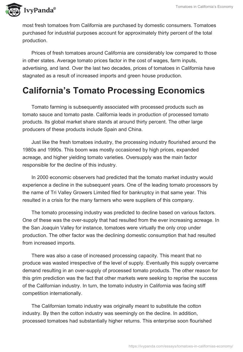 Tomatoes in California’s Economy. Page 2