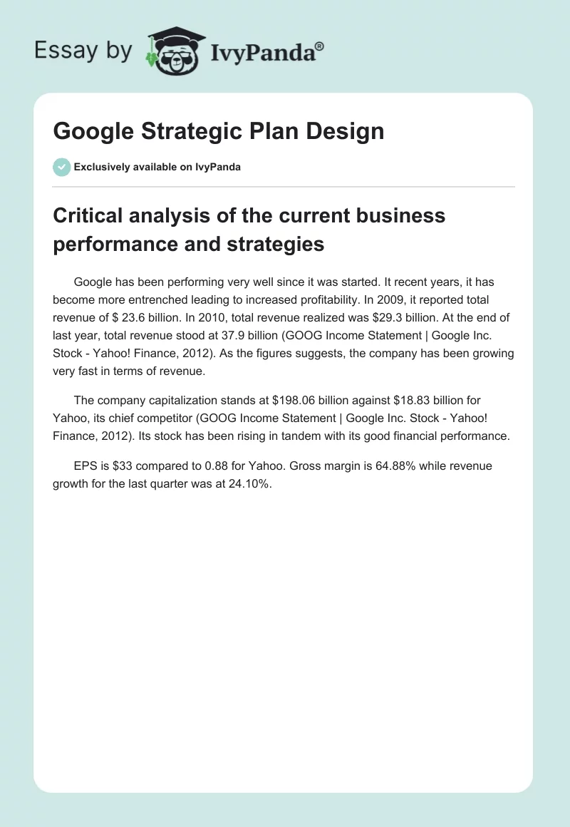 Google Strategic Plan Design. Page 1
