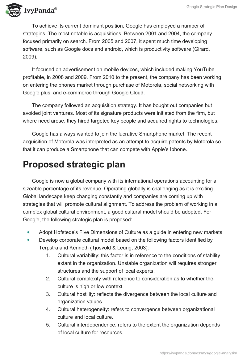 Google Strategic Plan Design. Page 3