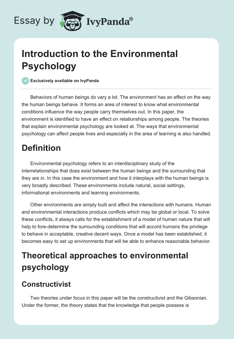 Introduction to the Environmental Psychology. Page 1