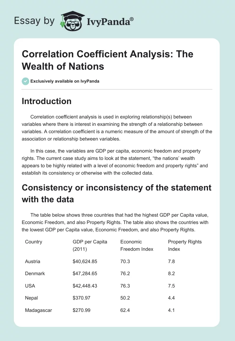 Correlation Coefficient Analysis: The Wealth of Nations. Page 1