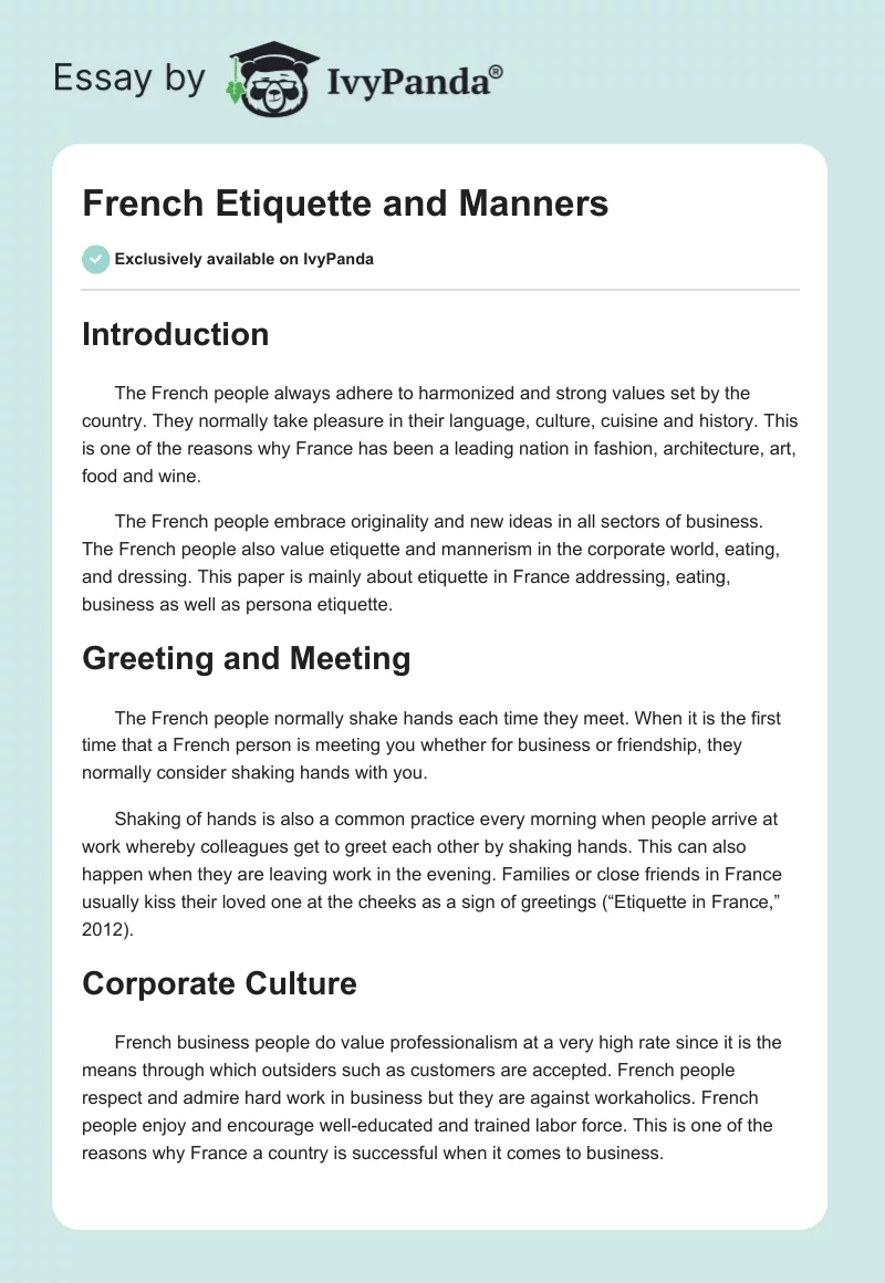 French Etiquette and Manners. Page 1
