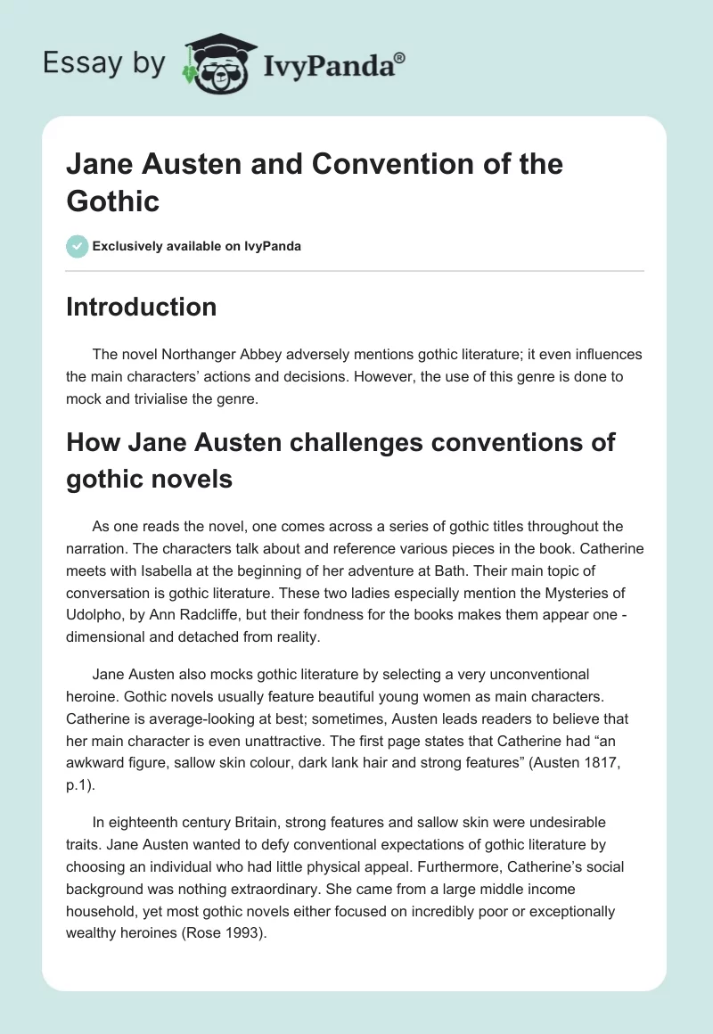 Jane Austen and Convention of the Gothic. Page 1