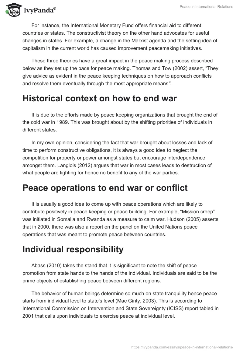 Peace in International Relations. Page 2
