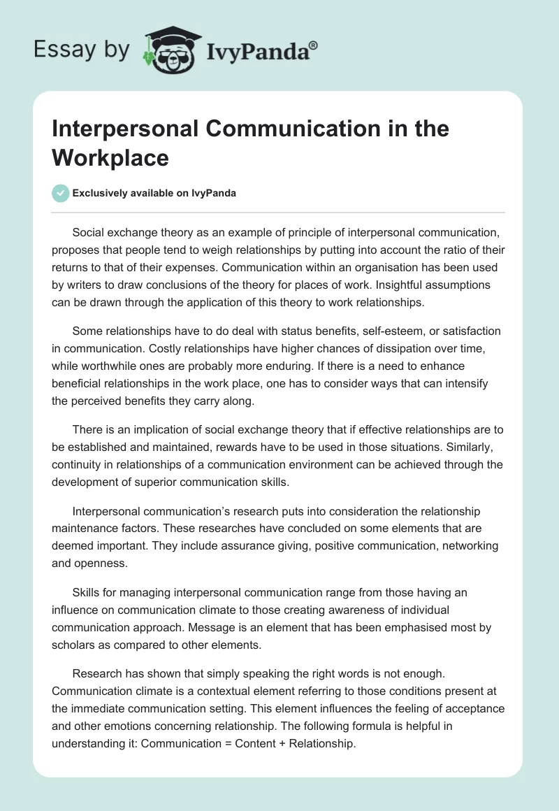 Interpersonal Communication in the Workplace. Page 1