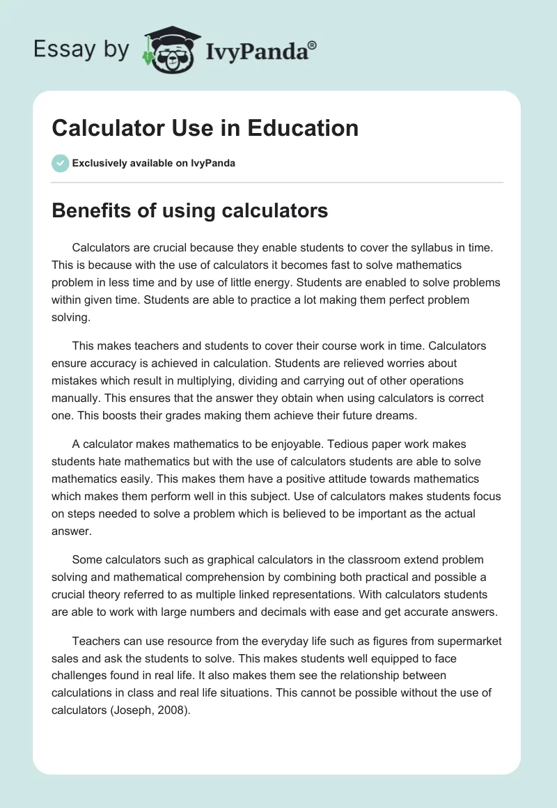 Calculator Use in Education. Page 1