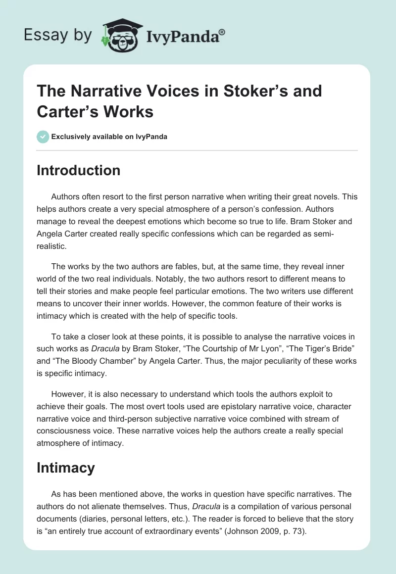 The Narrative Voices in Stoker’s and Carter’s Works. Page 1